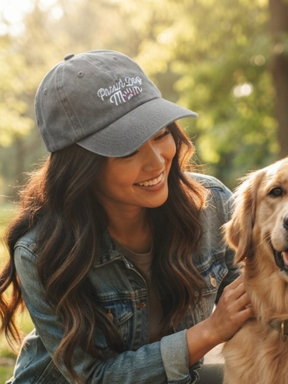 Proud Dog Mom Embroidered Adjustable women's Baseball Hat Cap, grey distressed